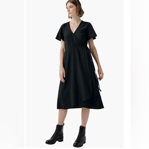 Pact Organic Cotton Cafe Crepe Wrap Midi Dress Black S NWT